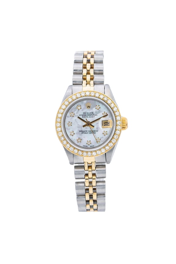 Pre-Owned Rolex Datejust 26MM 6917 Mother of Pearl Diamond Dial Diamond Bezel Two Tone Yellow Gold Jubilee Bracelet 0.9ct