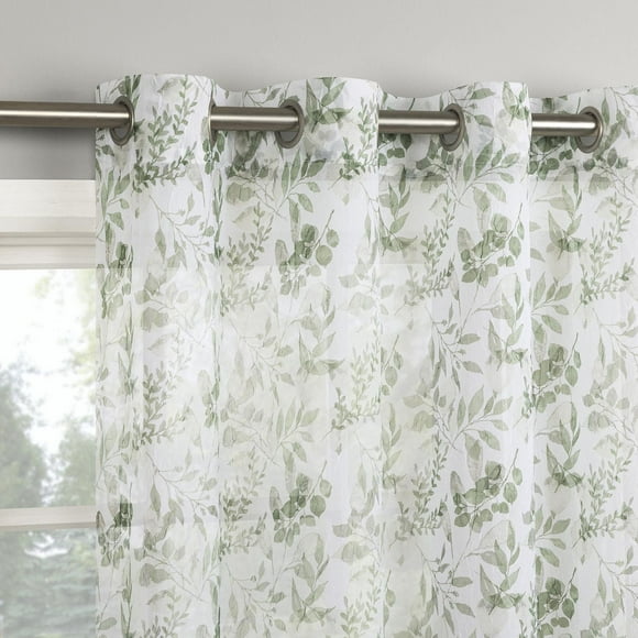 Mainstays Foliage Crushed Voile 2-Pack Sheer Grommet Curtain Panel Pair, 2 panels, sheer
