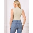 thumbnail image 4 of DARING DIVA Polka Dot Long Mesh Sheer Sleeve Slim Fit Bodysuits M Apricot, 4 of 6