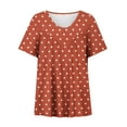 thumbnail image 5 of CFLVAEK Polka Dot Tshirts for Women Plus Size Short Sleeve T Shirts Loose Fitting V Neck Pleated Tunic Tops Fashion Summer Blouses Orange XXXL, 5 of 6