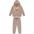 thumbnail image 4 of Placlothes Girls Hall-oween 2-Piece Tracksuit Set: Soft 100% Polyester Pumpkin Print Hoodie & Joggers, Khaki Outfit for Girls Ages 3-12,Size 6 T, 4 of 4