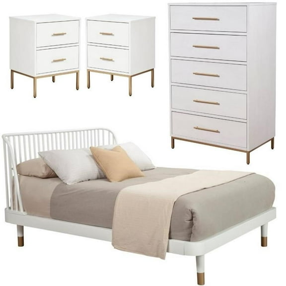 Home Square 4 Piece Set with Nightstand Chest and Queen Platform Bed in White