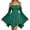 Dark Green, variant on Women Boho Fairy Mini Dress, Off Shoulder Tie Spaghetti Strap Flare Long Sleeve Smocked Waist Irregular Chiffon Skirt with Pockets, Summer Beach Halloween Cosplay Party Dress