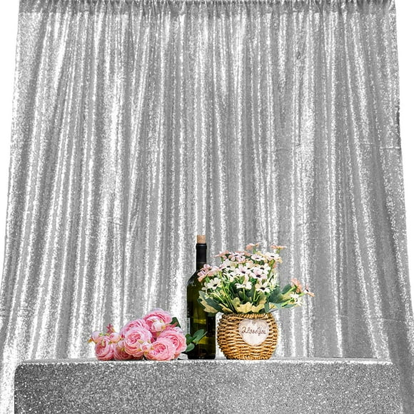 Silver Sequin Backdrop Curtain 6FTx8FT 1Panel Sparkly Photography Background Drapes Glitter Photo Booth