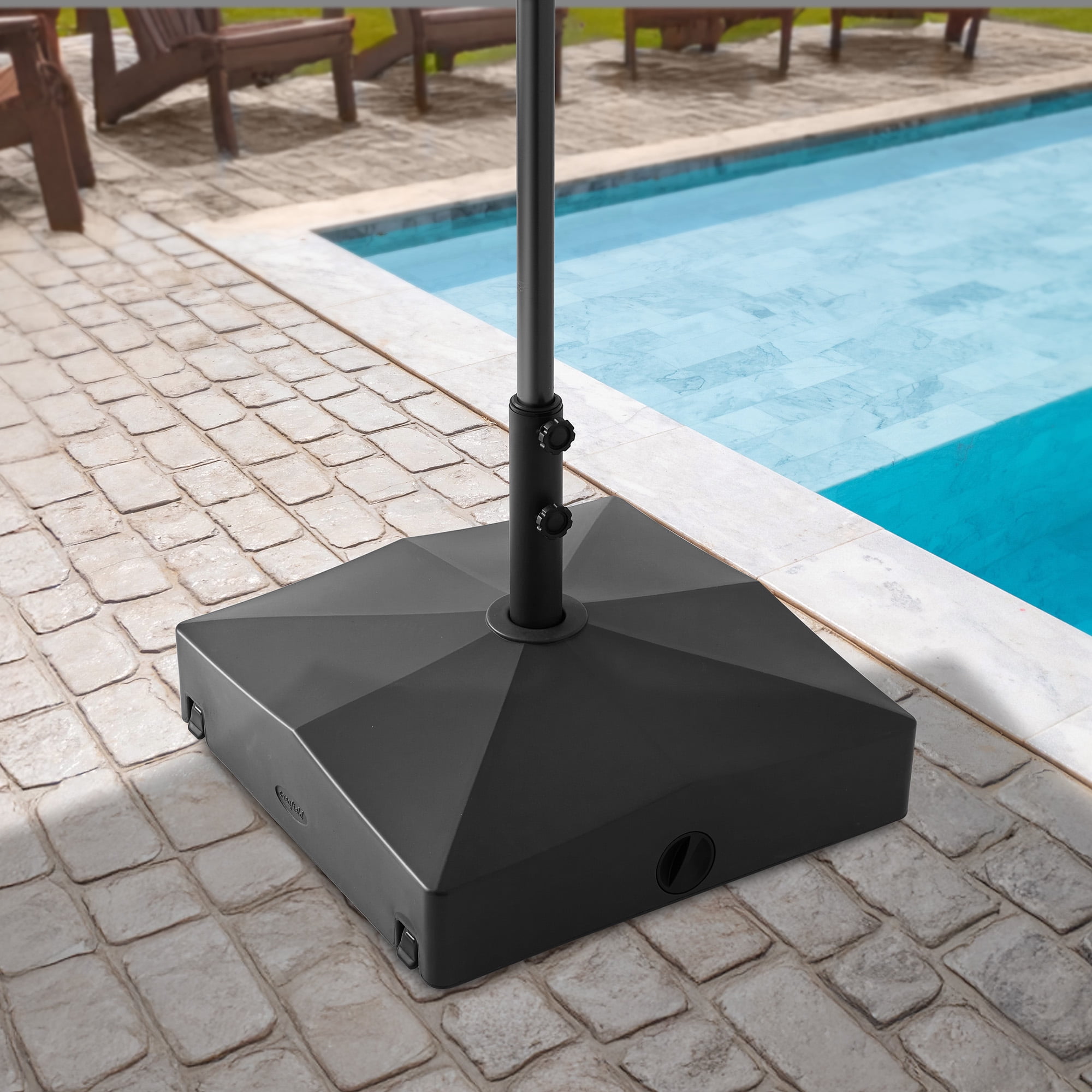 180lb Capacity Fillable Mobile Umbrella Base Stand with 4 Wheels - Black