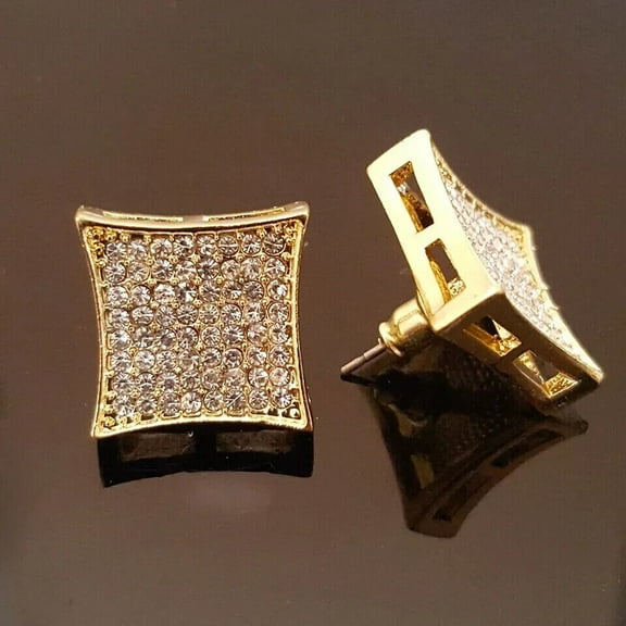 2Ct Round Cut Simulated Diamond Square Stud Earing 14K Yellow Gold Plated