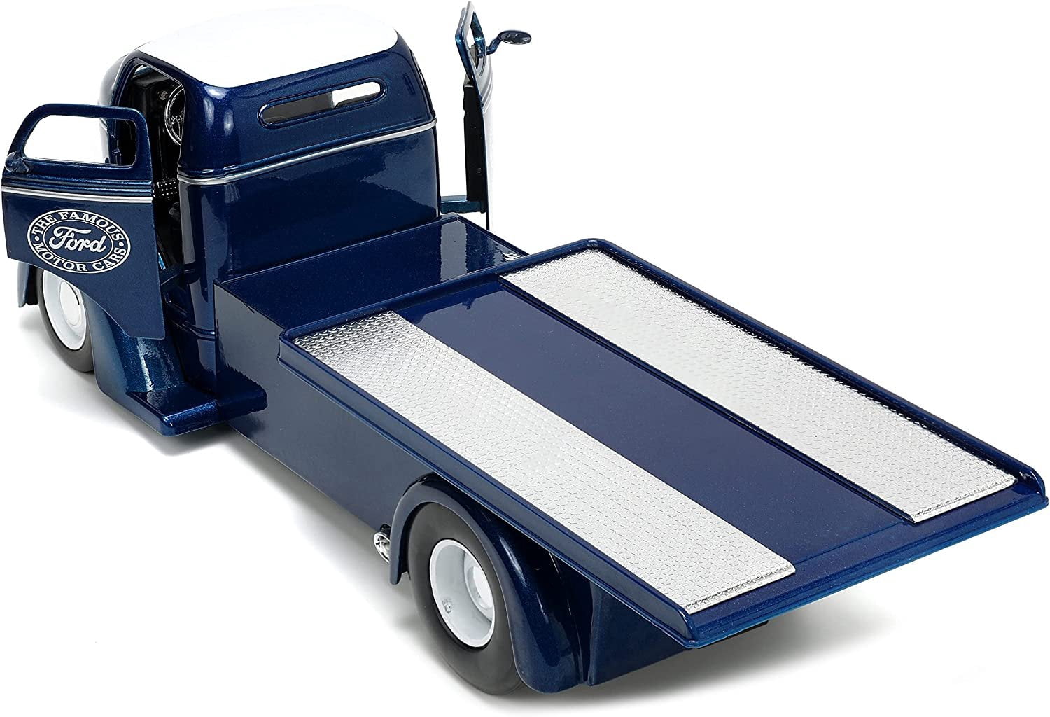 1947 Ford COE Flatbed Truck Dark Blue Metallic with White Top "The Famous Motor Cars" with Extra Wheels "Just Trucks" Series 1/24 by Jada