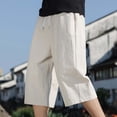 thumbnail image 4 of LMOIPLI Men's Lightweight Cotton Wide Leg Cropped Pants Elastic Waist Drawstring Casual Summer Solid Trousers Khaki XXXL, 4 of 6