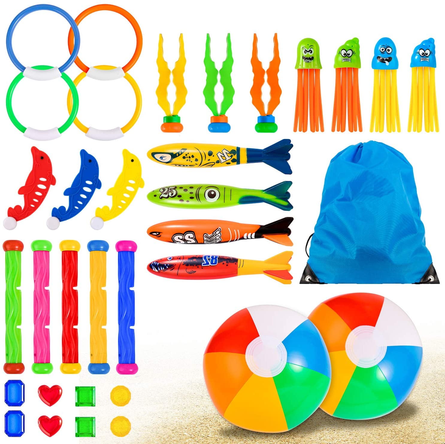 Whaline 34pcs Diving Game Set, Swimming Pool Gifts Underwater Game