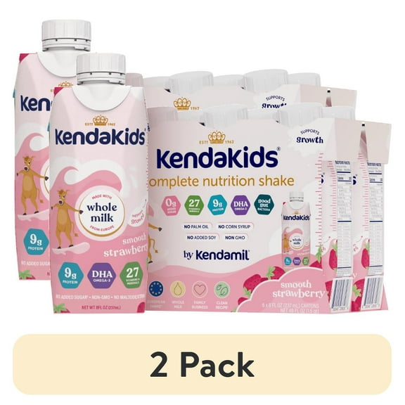 (6 pack) KendaKids Complete Nutrition Shake with Protein & DHA, Smooth Strawberry, 8 fl oz, (6 Pack)