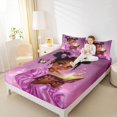 thumbnail image 3 of Castle Fairy Cute Black Girl Queen Sheets 4 Pieces,Cartoon Bow Butterfly Queen Sheet Sets,Purple,1 Fitted Sheet, 1 Flat Sheet and 2 Pillowcases, 3 of 6