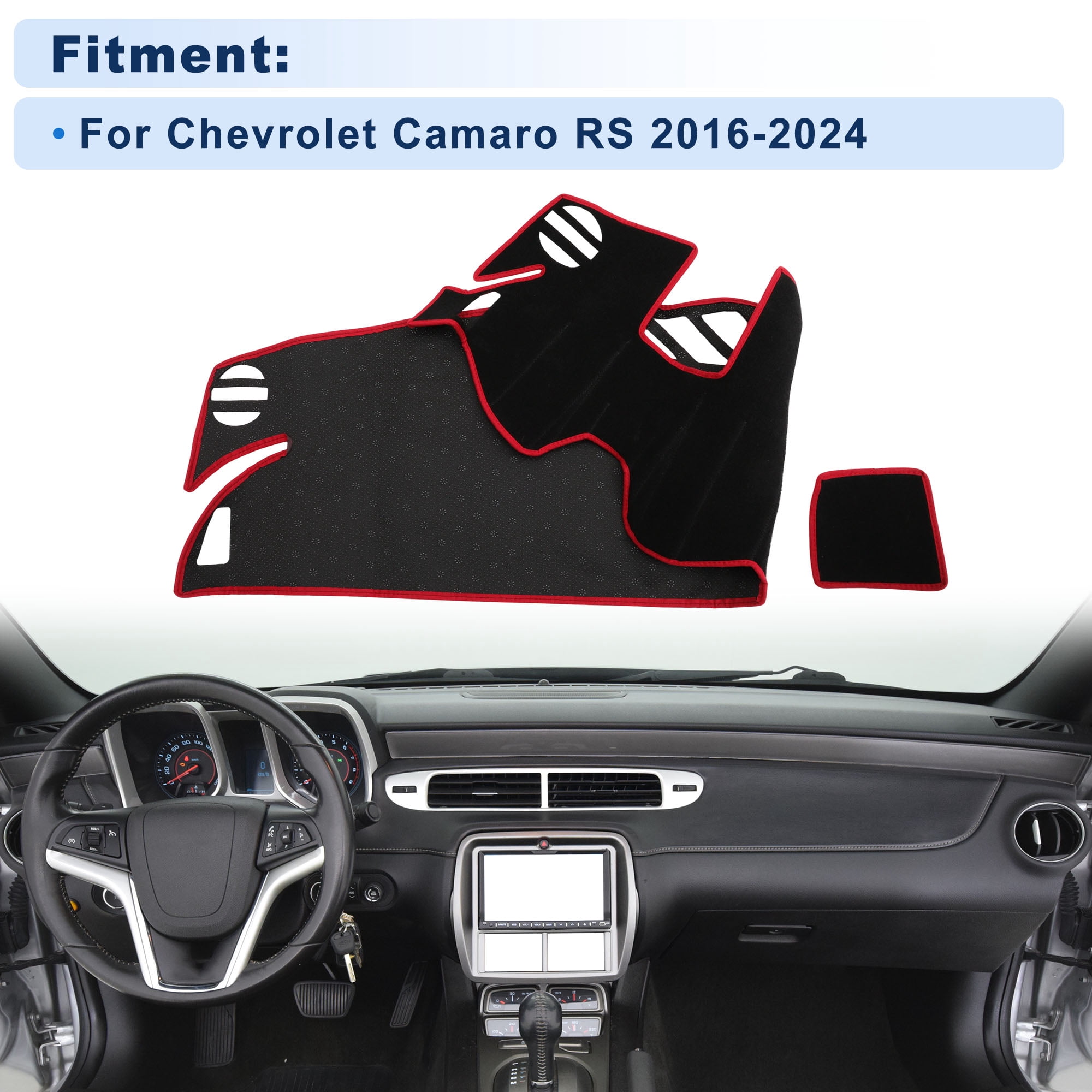 Unique Bargains Dash Cover for Chevrolet Camaro RS 2016-2024 With HUD Dashboard Cover Car Interior Anti-Slip/Anti Dust Polyester Black With Red Edge 1 set