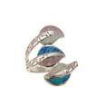 thumbnail image 5 of Blue white pink tricolor inlay synthetic opal ring Hawaiian leaf solid 925 sterling silver size 9, 5 of 5