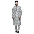 thumbnail image 1 of Atasi Mens Printed Modal Satin Indian Long Kurta With White Churidar Pajama Set, 1 of 1