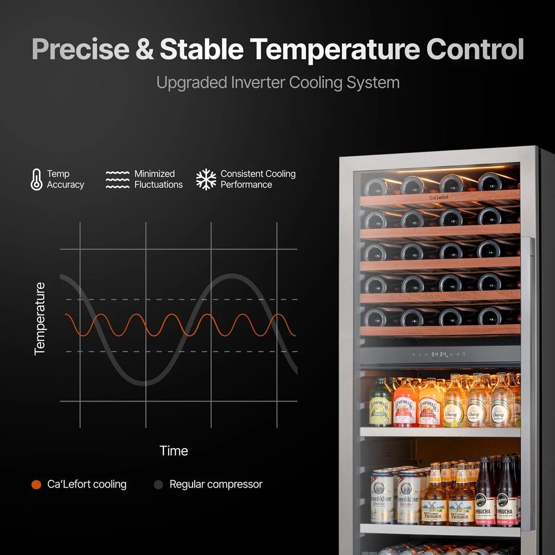Ca'Lefort Wine and Beverage Fridge, 24 inch Dual Zone 40 Bottle + 112 Can Tall Beverage Fridge for Home/Bar, Freestanding & Built-In