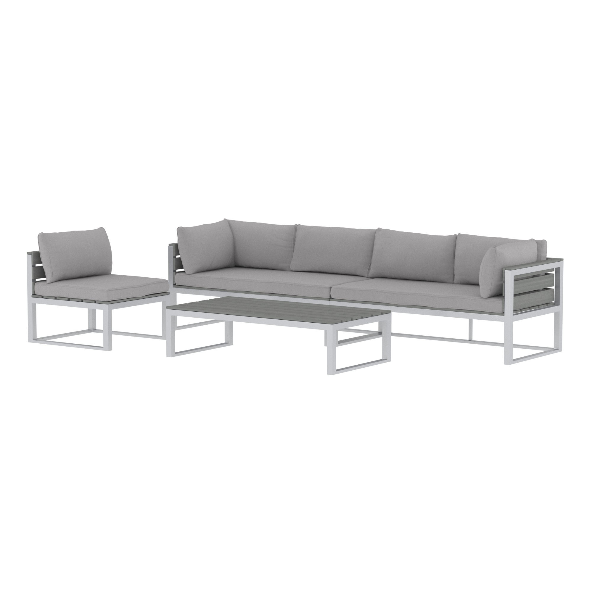 Walker Edison 4-Piece Aluminum Outdoor Patio Conversation Set with Cushions, Grey