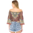 thumbnail image 4 of Flying Tomato Women's Smocked Off Shoulder Festival Desert Crop Top (L, Red), 4 of 4