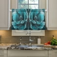 thumbnail image 2 of joogoo Teal Flower Curtains Sets Half Window Cafe Farmhouse Tier 2 Panels Short Curtain Rod Pocket 27"W x 24"L, 2 of 7