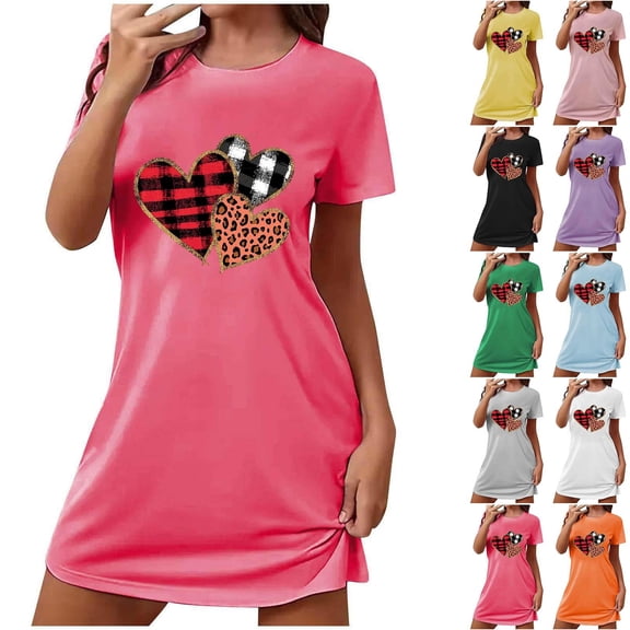 Sakmal Love Mumu Nightgownss for Women Valentines Plus Size Short Sleeve Cute Sleepshirt Short Heart Print Womens Nightgown L