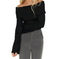 thumbnail image 4 of Dewadbow Women Sweater Long Sleeve Off-shoulder Solid Knit Pullover Tops for Daily Street, 4 of 6