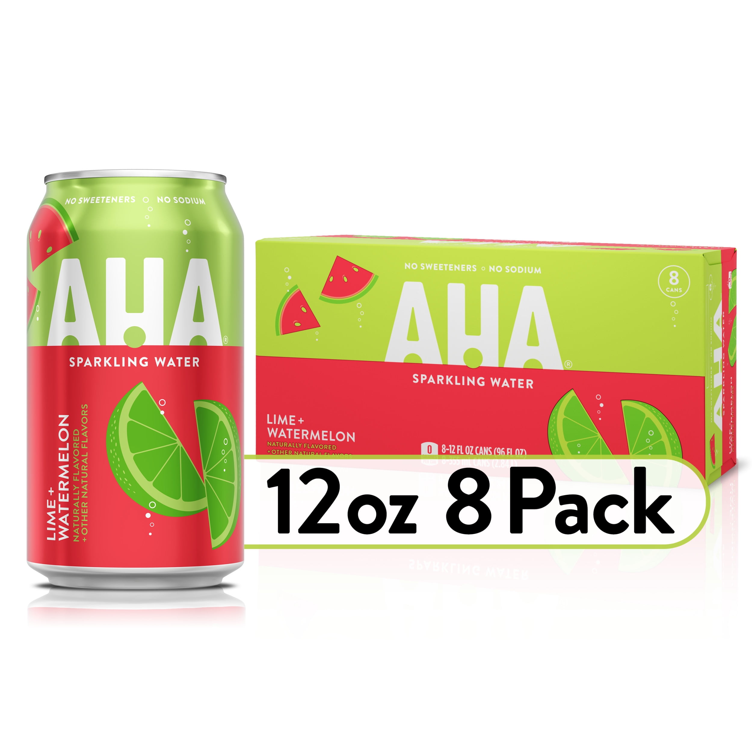 AHA Lime and Watermelon Sparkling Water, 12 fl oz, 8 Cans