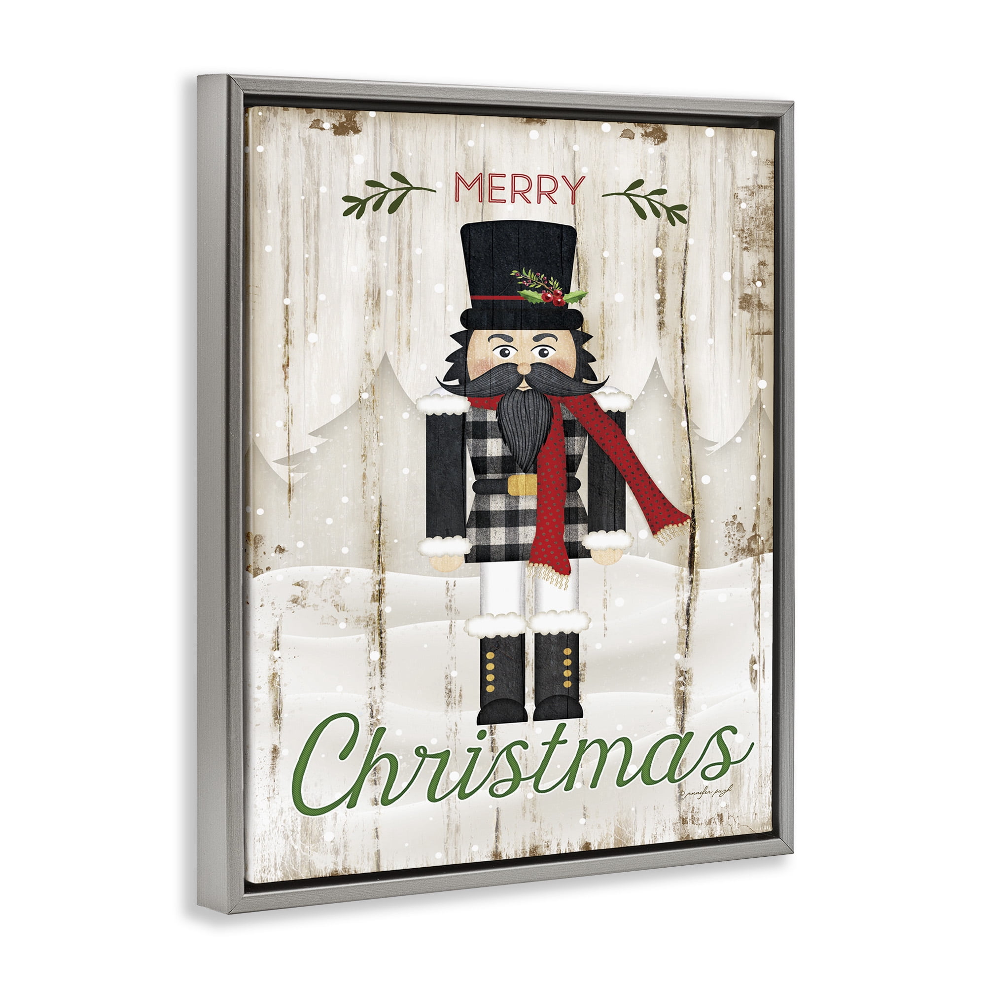 Stupell Industries Merry Christmas Winter Nutcracker Holiday Painting Gray Floater Framed Canvas Art Print Wall Art, 25 x 31