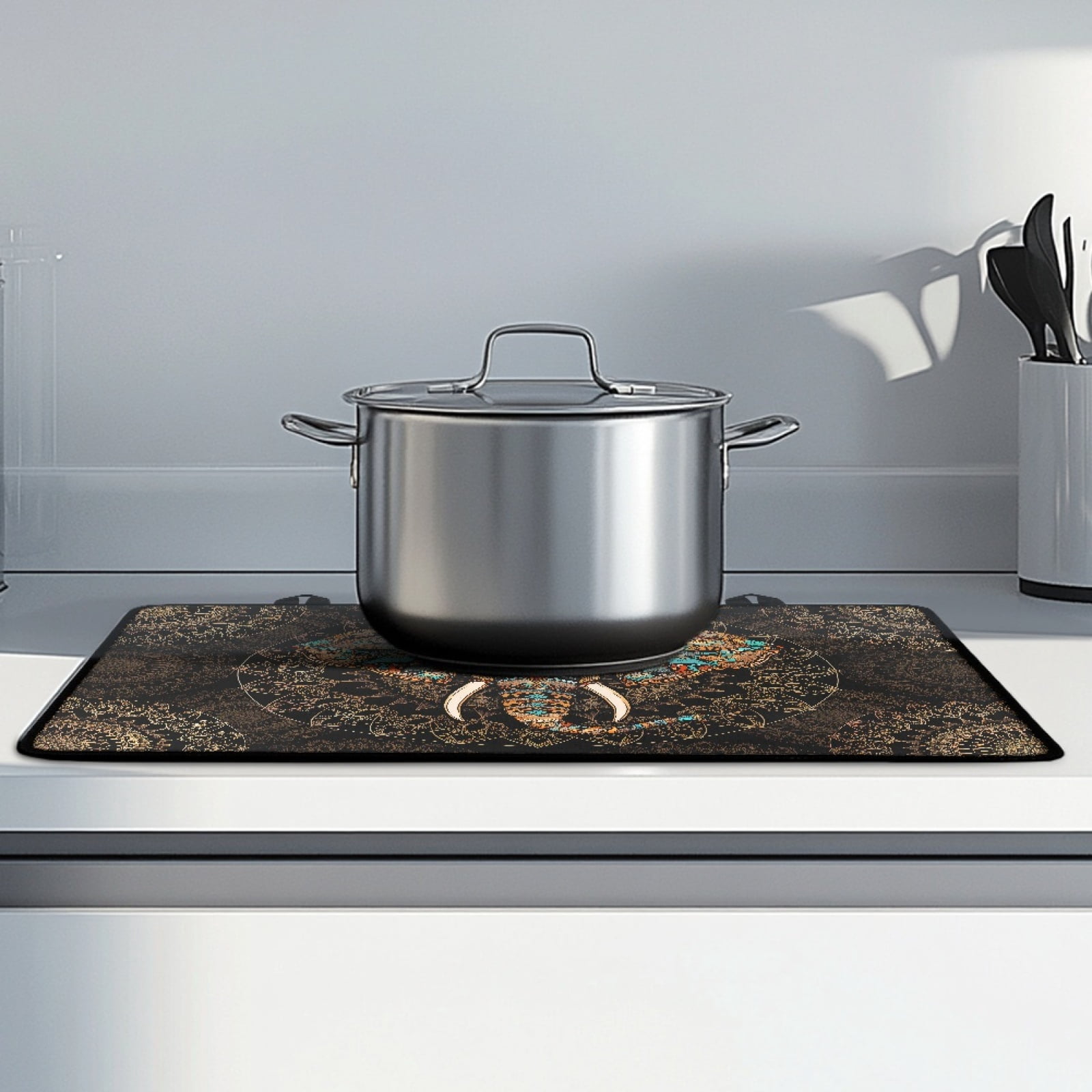 ZIATUBLE Flat Top Stove Cover Mat Versatile Stove Top Cover for Electric Stove Glass Ceramic Top Stove Cover Induction Cooktop Mat Kitchen Decor, 29 x 21 Inch, Bohemia Mandala Flower Elephant