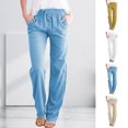 thumbnail image 2 of Women's Wide Leg Palazzo Pants Loose Linen Drawstring Cropped Pants Trousers, 2 of 5