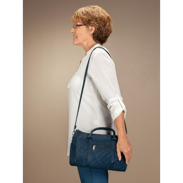 Quilted Barrel Handbag 1 Zip Pocket and Two Side Pockets Women s Fashion Silver Tone Hardware Detachable Shoulder Strap 100 Microfiber Polyester