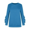 thumbnail image 3 of Hfyihgf Womens Crewneck Sweatshirts Long Sleeve Casual Tops with Ruffle Sleeve Fall Winter Clothes Soft Trendy Pullover Shirts(Blue,L), 3 of 4