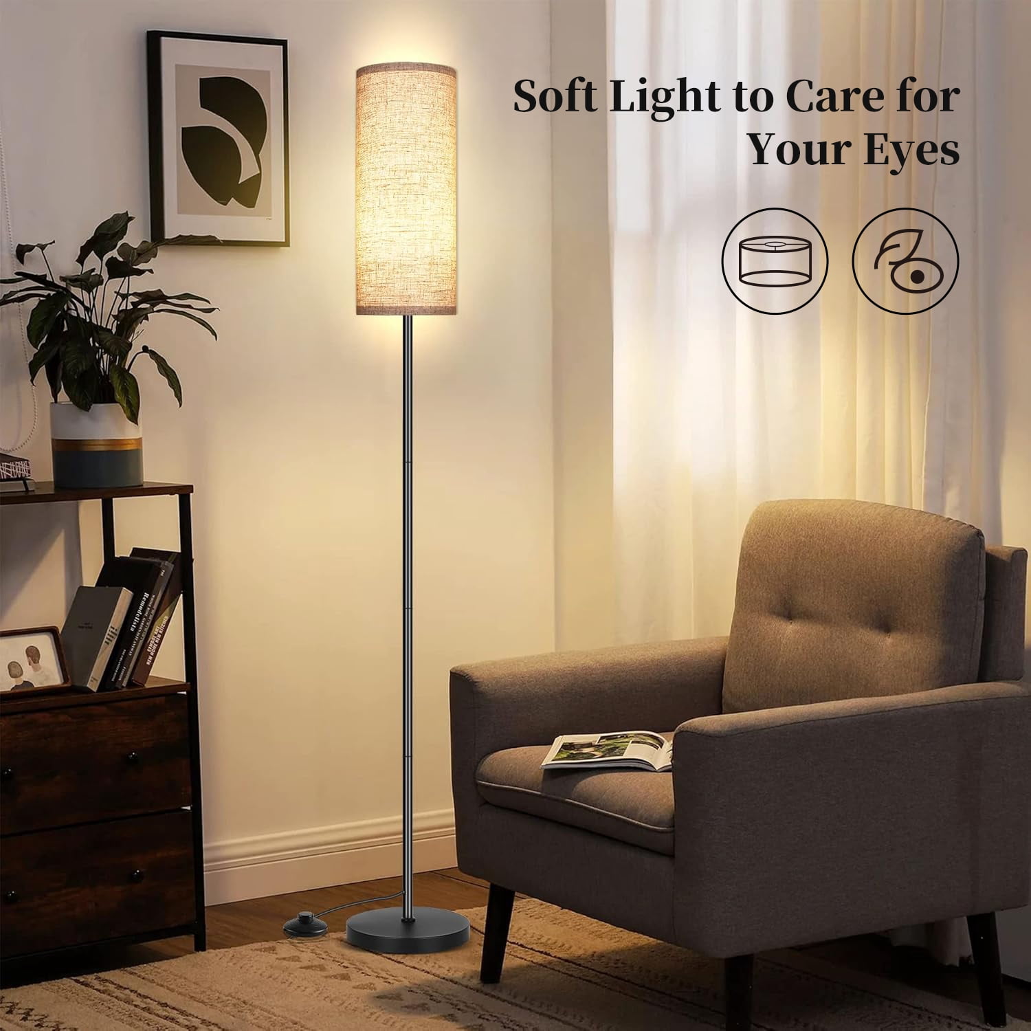 BN-LINK Dimmable Floor Lamp with 3 Color Temperatures, Standing Lamp with LED Bulb Included, Tall lamp for Living Room, Bedroom, Office