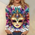 thumbnail image 1 of Xuyuer 2026 Womens Long Sleeve Tops Mardi Gras Costumes Fashion Round Neck Printed Blouse Raglan Sleeve Plus Size Top, 1 of 5