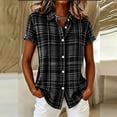 thumbnail image 3 of MLCDZ Plaid Shirts for Women Short Sleeve Button Down Collared Casual Loose Fit Summer Lightweight Breathable Beach Vacation Blouses, 3 of 6