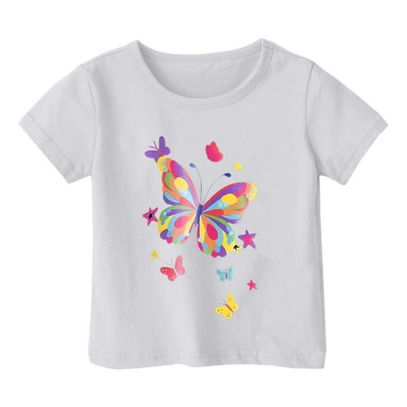 WMQPNNS Girls Short Sleeved Tops Girls Graphic Tees Size 7/8 Casual Regular Fit Crew Neck T-Shirts Soft Comfy Blouse Cute Print Summer Basic Cotton Clothes, Size 4-5 Years, White