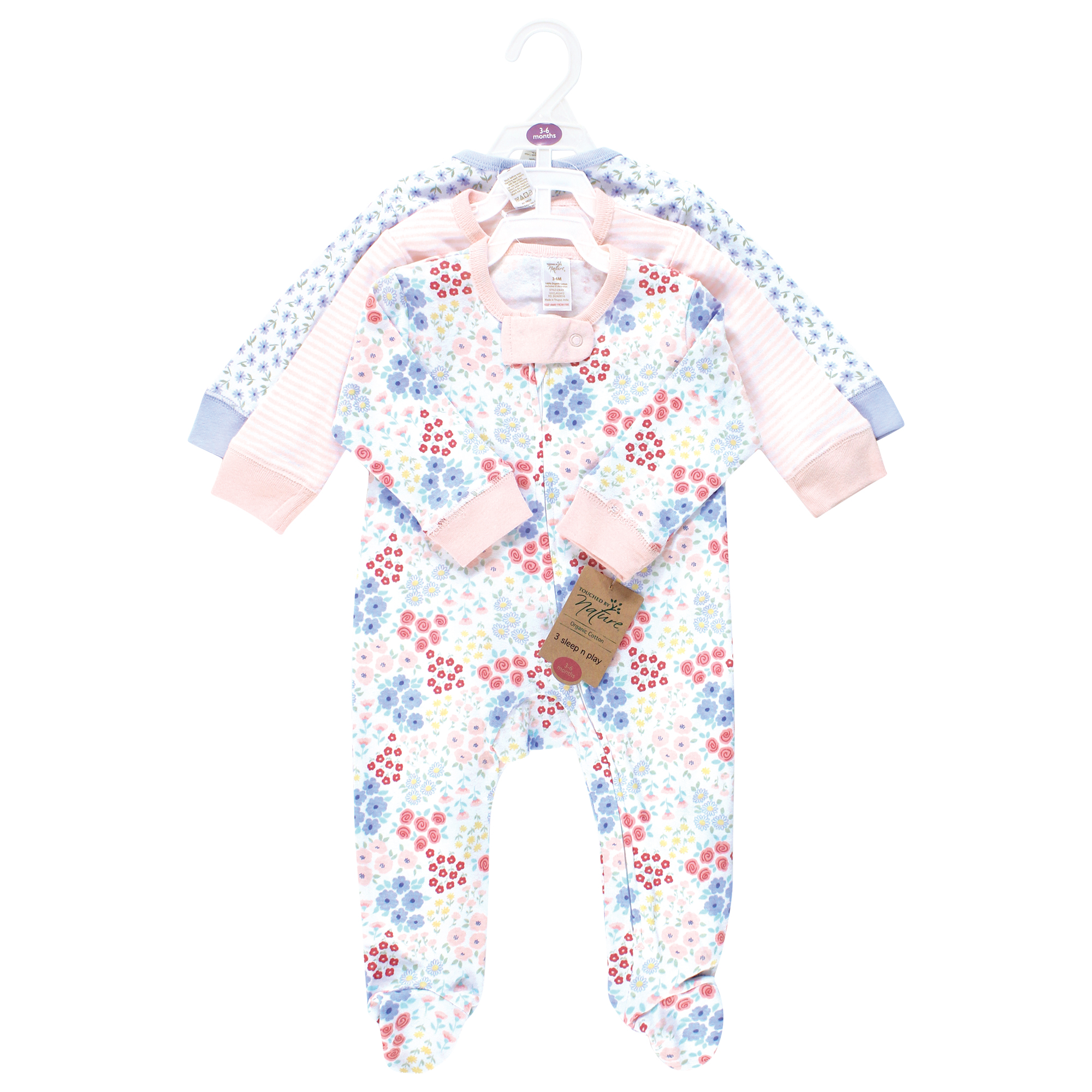 Touched by Nature Baby Girls Organic Cotton Sleep and Play, Flower Market, 0-3 Months