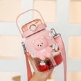 thumbnail image 1 of Botella de agua Kawaii con osito YONGSHENG con pajita y correa 1000 ml rosa, 1 of 5