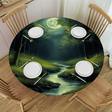 

Autua Full Moon Round Table Cover Stain Resistant Washable Perfect for Indoor Outdoor Kitchen Dining Wedding Parties Picnic Farmhouse 100% Polyester Fiber 38 -42