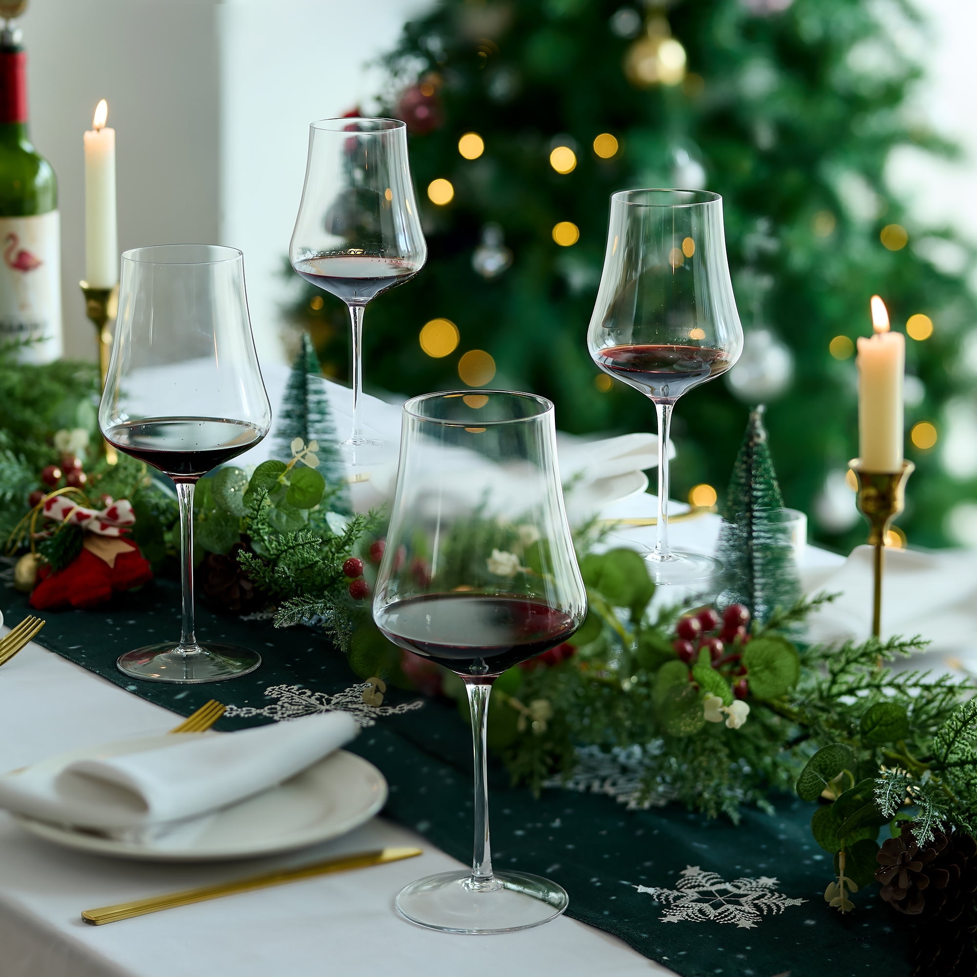 Nuptio Large Wine Glasses Set of 4-25oz: Hand Blown Crystal Tall Stem Red Wine Glass for Christmas Wedding Anniversary Party - Gift Box for any Occasion