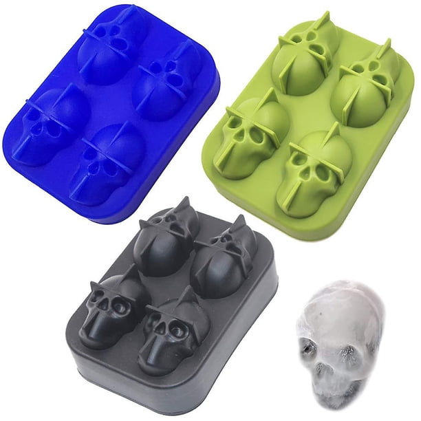 Molde para cubitos de hielo con calavera, 3 piezas de moldes para cubitos de hielo con calavera, bandejas flexibles, lindas y divertidas, calavera de hielo