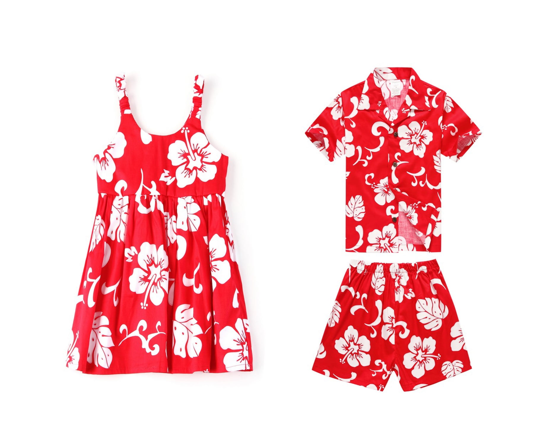 Matching Boy and Girl Siblings Hawaiian Luau Outfits in Hibiscus Red ...