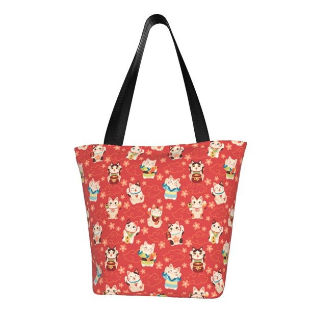 Fotbe Japanese Maneki Cats Bolsa de Playa con Estampado, Bolsa de Hombro, Bolsa de Mano Espaciosa, Bolsa de Viaje Ligera, Bolsa de Compras Versátil