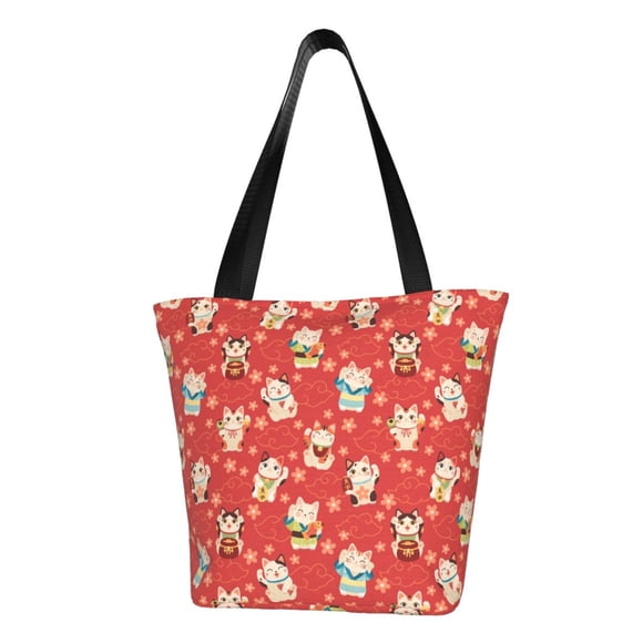 Fotbe Japanese Maneki Cats Bolsa de Playa con Estampado, Bolsa de Hombro, Bolsa de Mano Espaciosa, Bolsa de Viaje Ligera, Bolsa de Compras Versátil