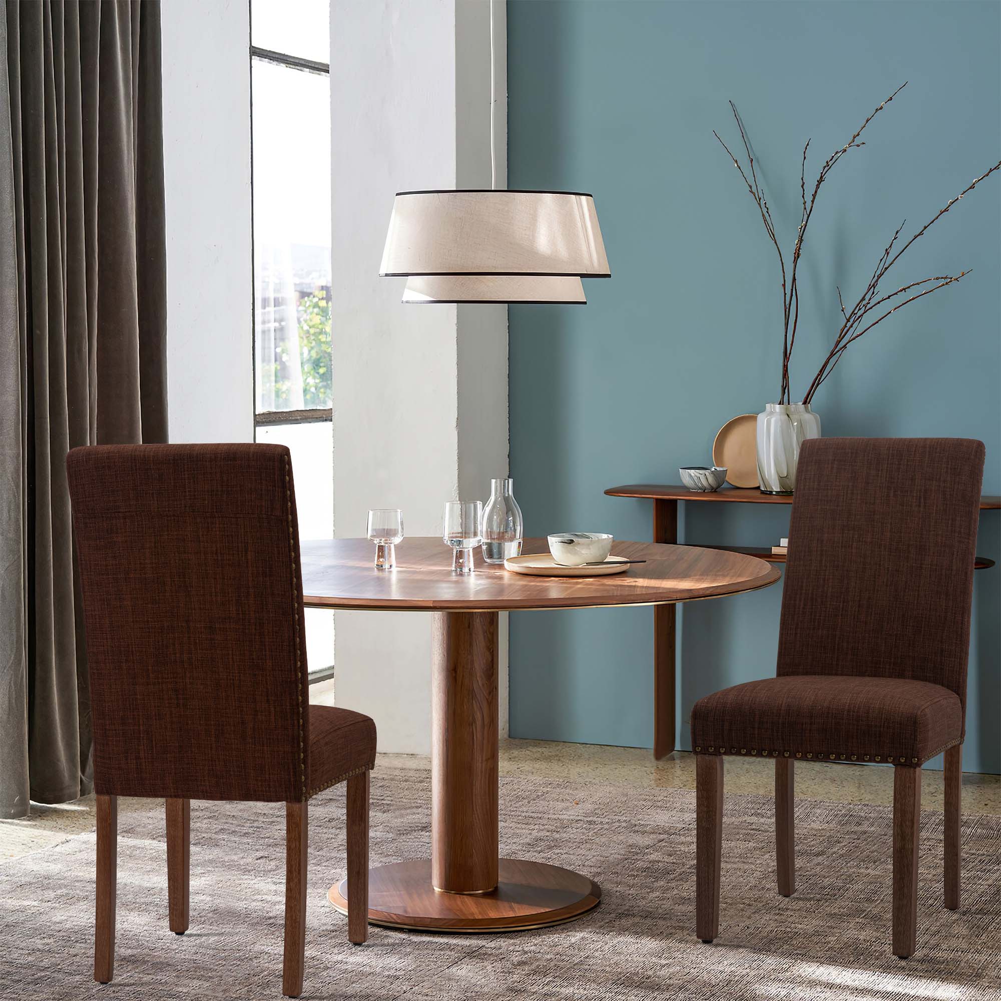 Dining Chairs Set of 2 Fabric Dining Chairs with Nailhead for Home,Brown