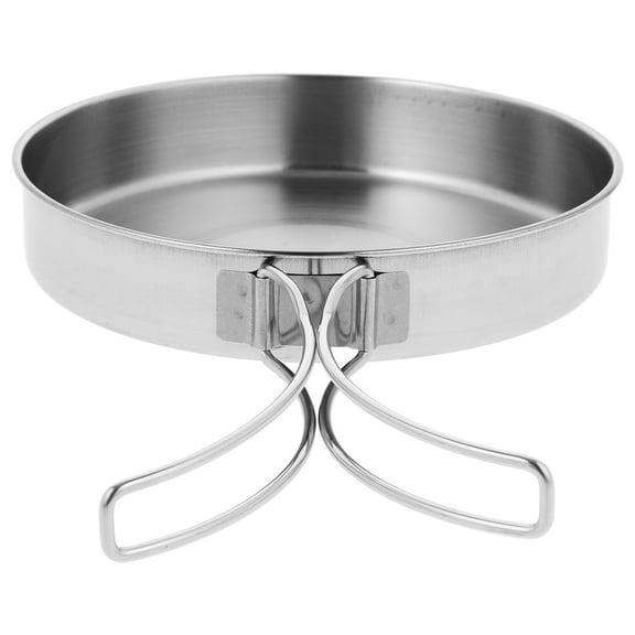 Greenadscape 1Set Stainless Frying Pan Outdoor Cooking Utensil Silver Flat Bottom Portable For Hiking Picnic Camping