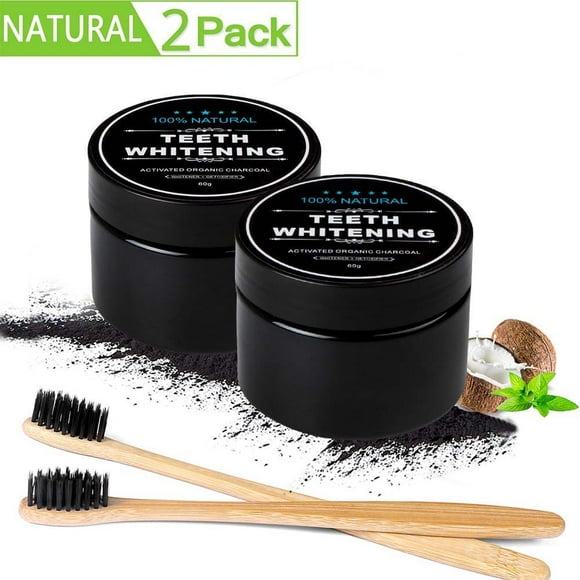 2pcs Teeth Whitening Activated Charcoal Toothpaste Teeth Whitening Powder with Bamboo Toothbrushes, Coconut Charcoal Powder Teeth Whitener, Care for Teeth