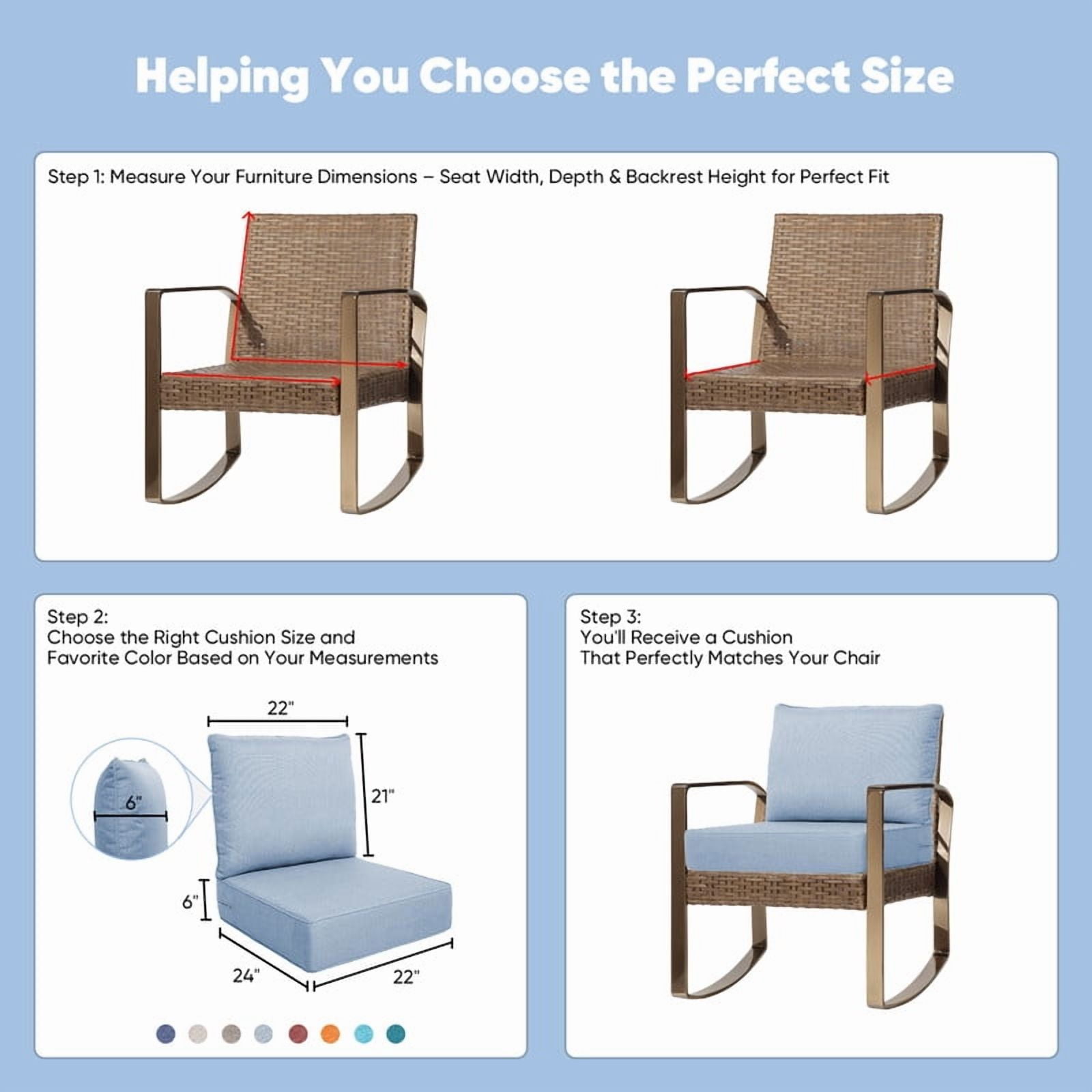 Gymojoy 22 in. x 24 in. x 6 in.Deep Seat Cushion Set, Olefin 8-Piece Deep Seating Outdoor Replacement Lounge Chair loveseat Sofa Cushion in Turquoise