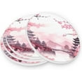 thumbnail image 3 of Asian Style Pink Coaster, Drinks Round Absorbent Stone Set with Ceramic Stone and Cork Base, Tabletop Protection Mats and Cups Place for 4PCS Home Decor, 3 of 5