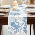 thumbnail image 3 of Navy Blue Octopus Coastal 70 Inch Table Runner, Nautical Coral Starfish Farmhouse Dresser Scarf Cotton & Linen Tablerunner for Dining/Kitchen Island/Holiday Party Décor 13" x 70", 3 of 9