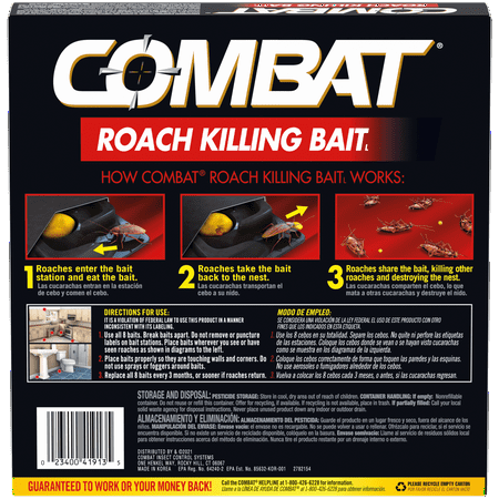 Combat Roach Killing Bait, Large Roach Bait Station, Kills the Nest, Child-Resistant, 8 Count