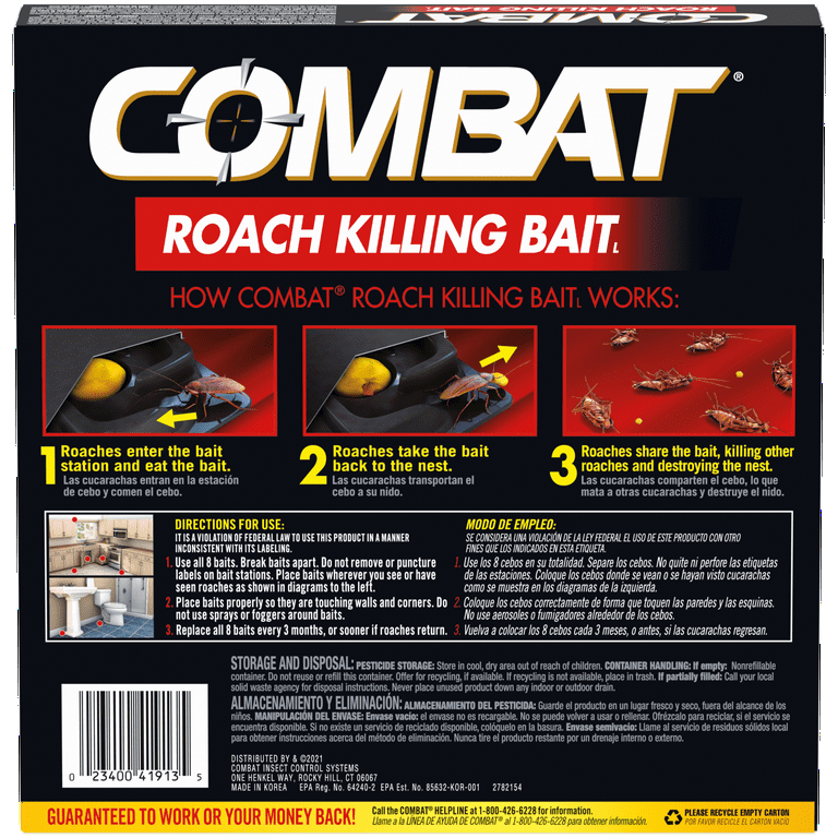 Combat Roach Killing Bait, Large Roach Bait Station, Kills the